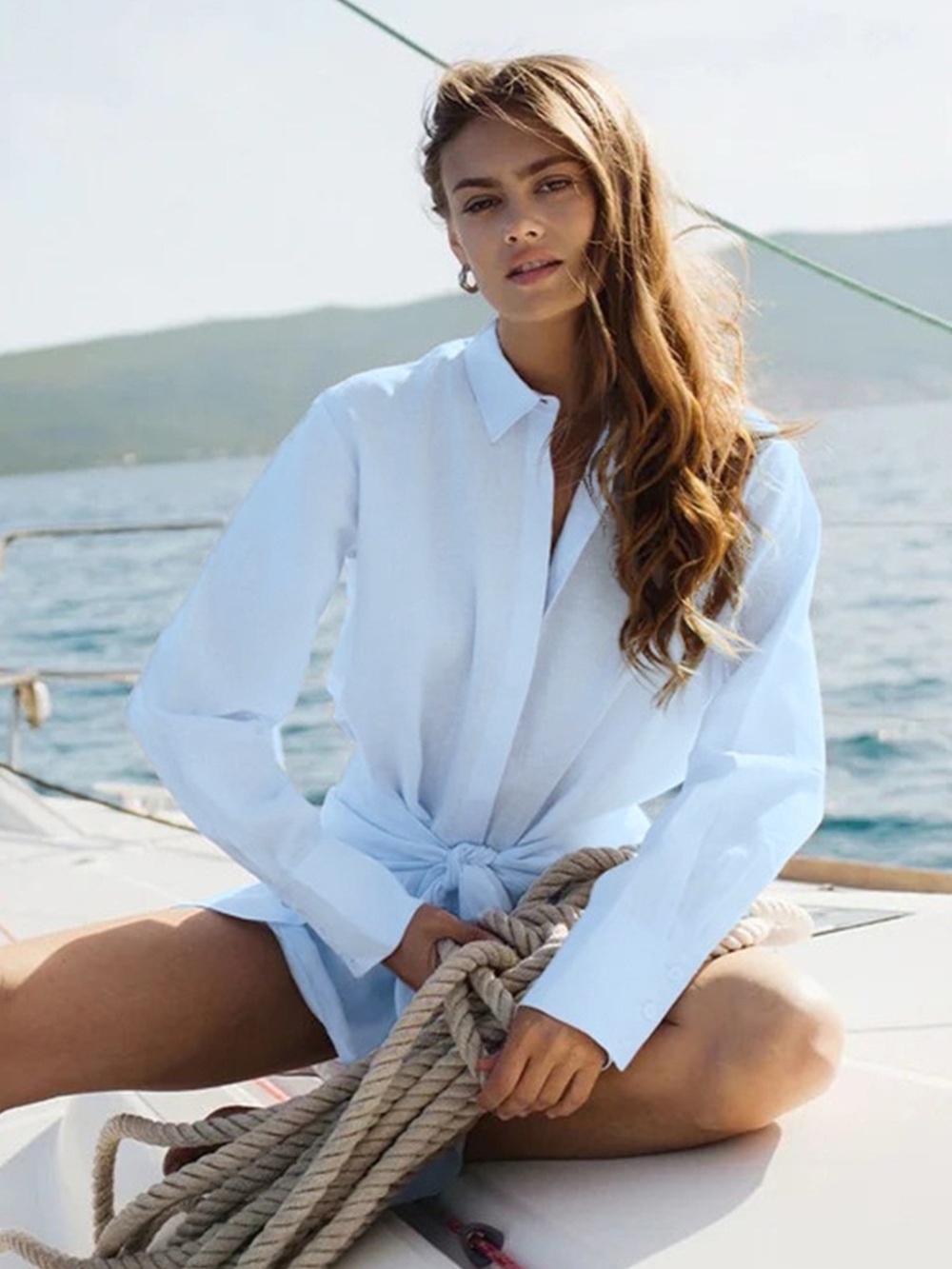 & Other Stories Pale Blue Button-Front Tie Waist Shirt